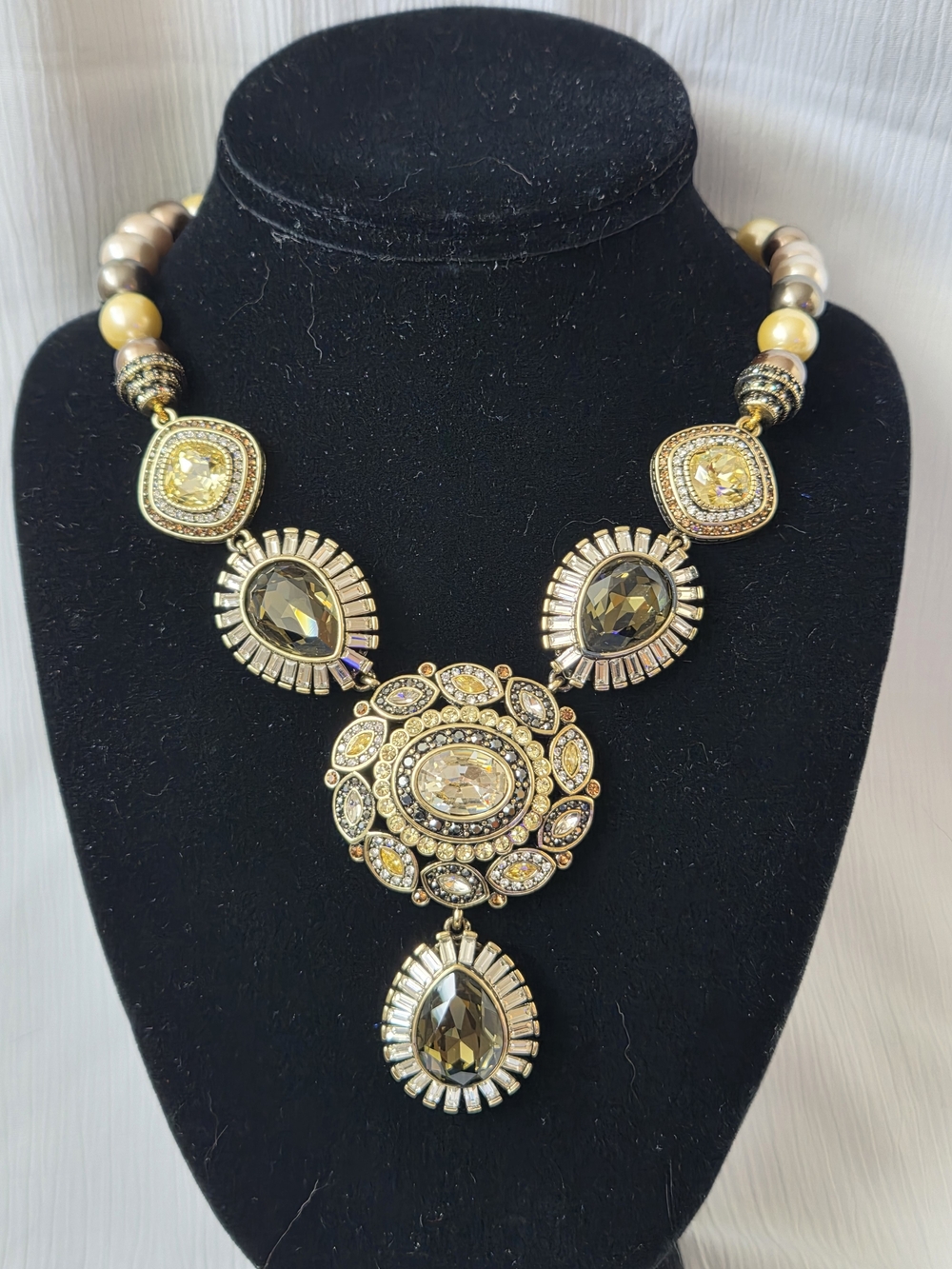 Heidi Daus Enchante Champaigne , Clear Crystal & Multi Color Pearl Deco Necklace